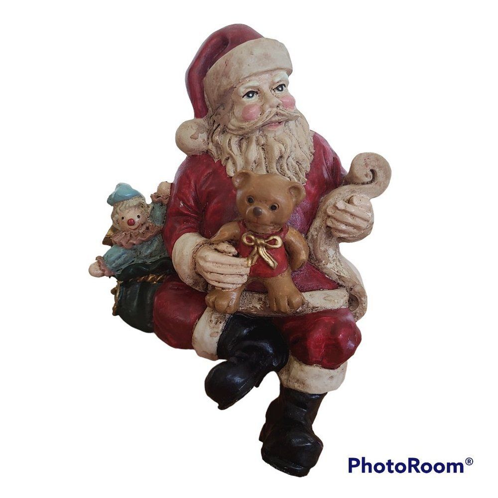 Vintage Resin Old-World Santa Clown Teddy Bear Toy Bag Tabletop Shelf Sitter
